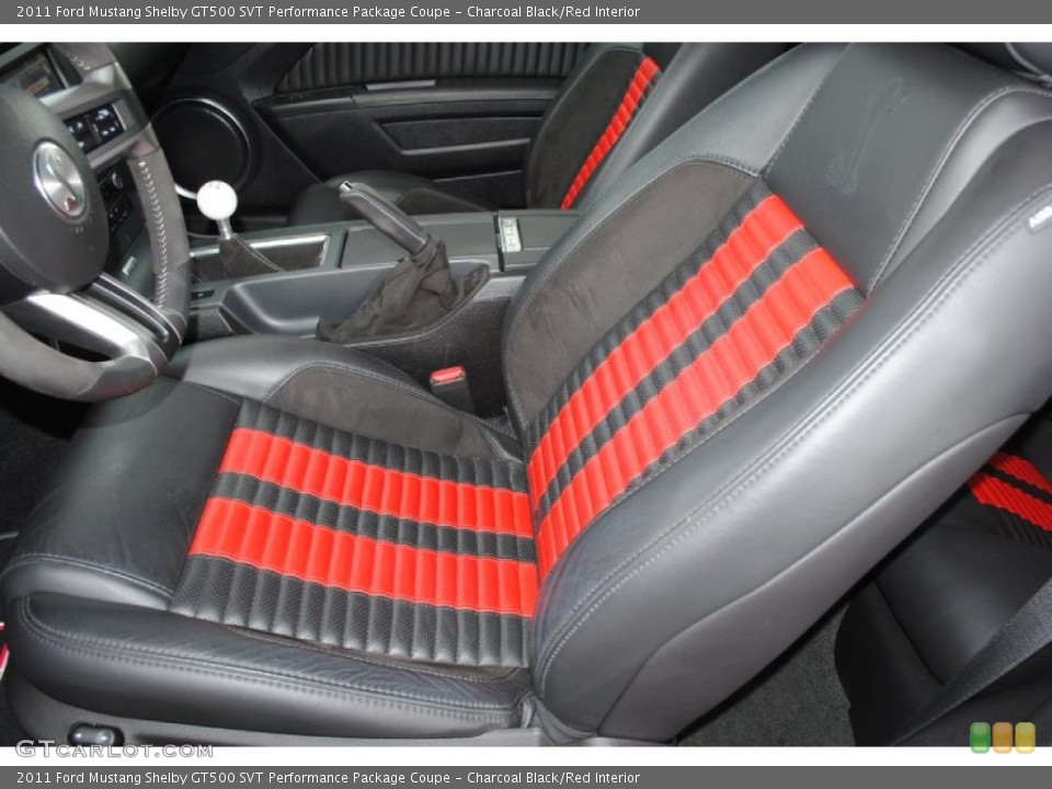 Charcoal Black/Red Interior Front Seat for the 2011 Ford Mustang Shelby GT500 SVT Performance Package Coupe #77410059