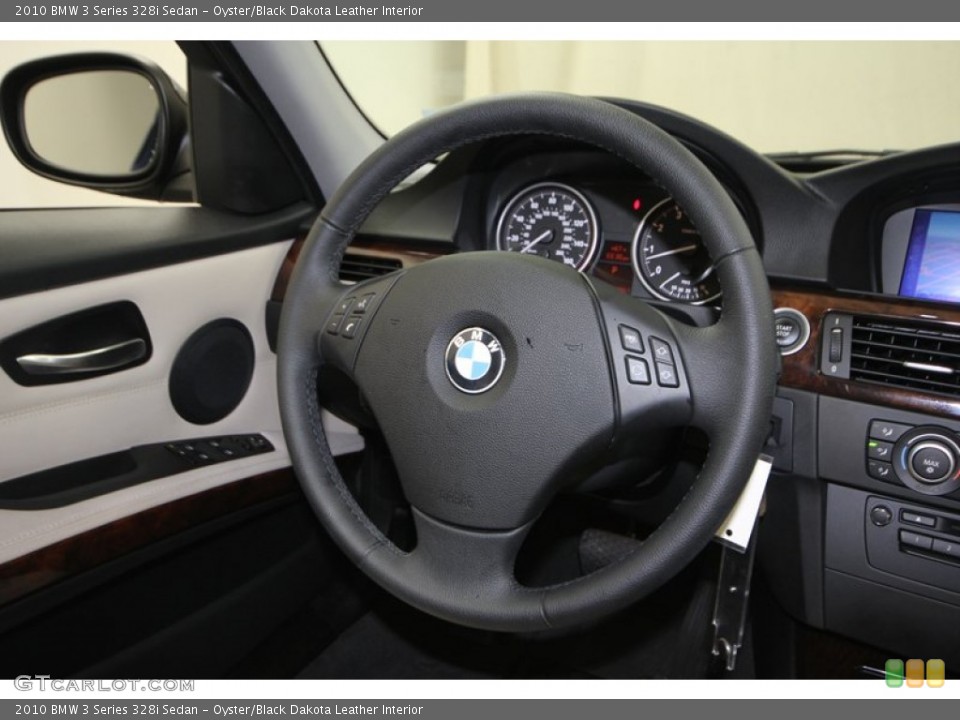 Oyster/Black Dakota Leather Interior Steering Wheel for the 2010 BMW 3 Series 328i Sedan #77415681