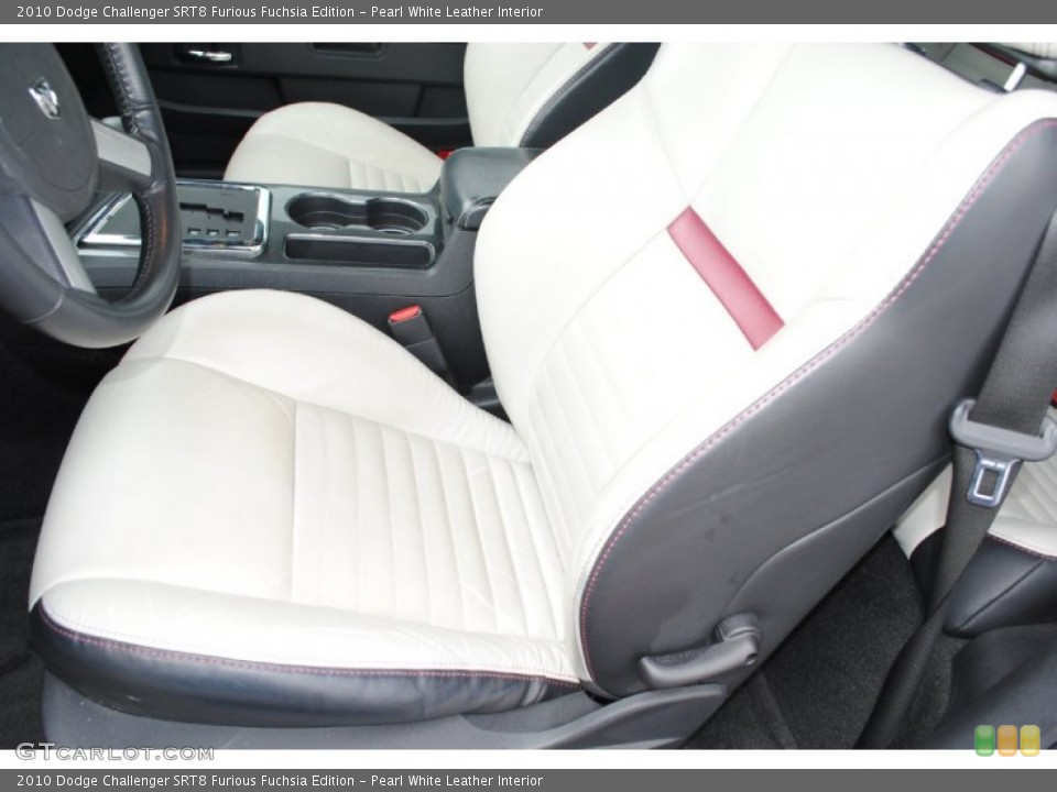 Pearl White Leather Interior Front Seat for the 2010 Dodge Challenger SRT8 Furious Fuchsia Edition #77468496