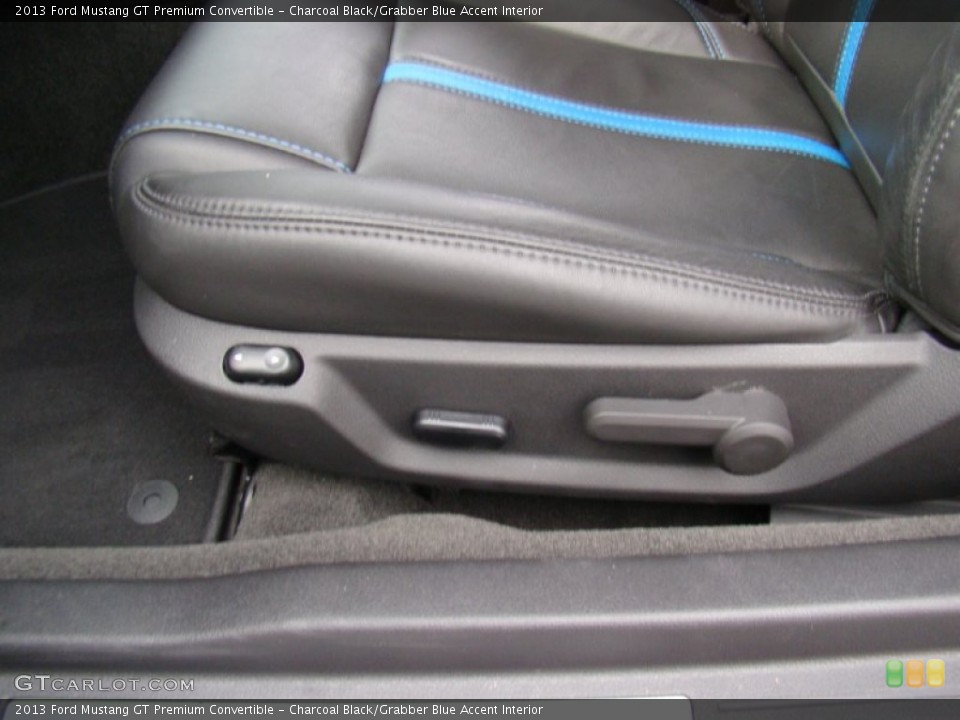 Charcoal Black/Grabber Blue Accent Interior Controls for the 2013 Ford Mustang GT Premium Convertible #77738251