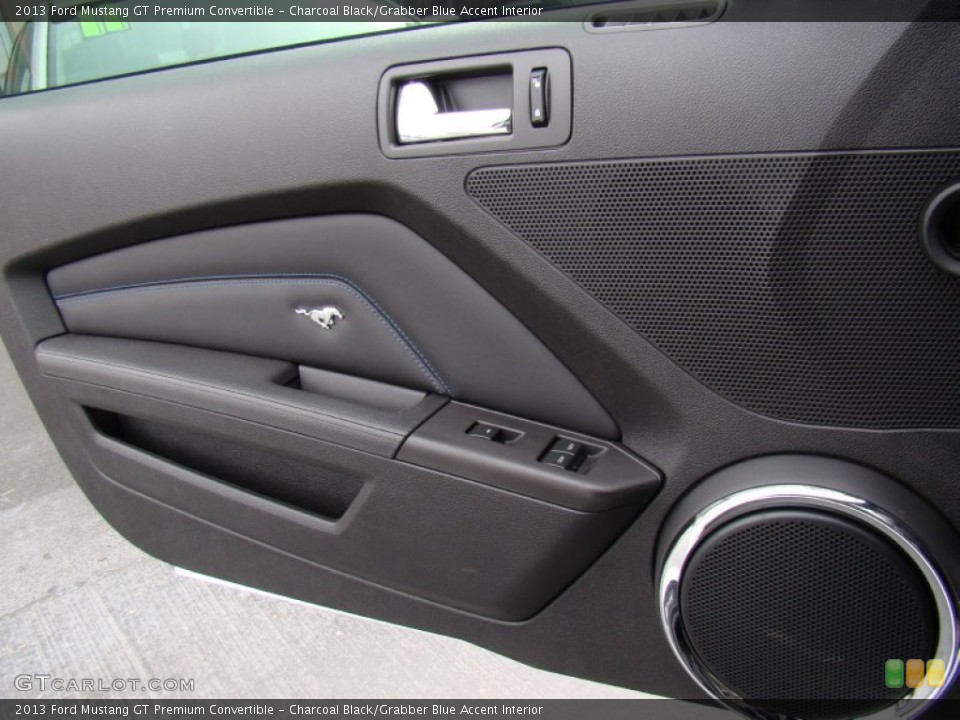 Charcoal Black/Grabber Blue Accent Interior Door Panel for the 2013 Ford Mustang GT Premium Convertible #77738337