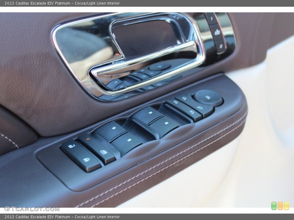 Cocoa/Light Linen Interior Controls for the 2013 Cadillac Escalade ESV Platinum #77962933