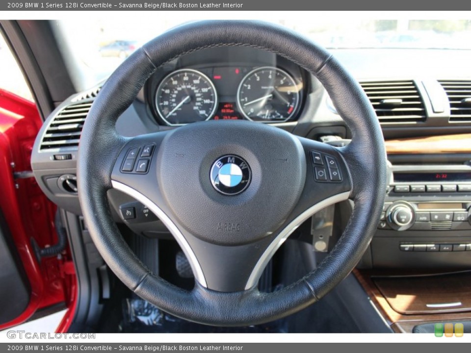 Savanna Beige/Black Boston Leather Interior Steering Wheel for the 2009 BMW 1 Series 128i Convertible #78370295