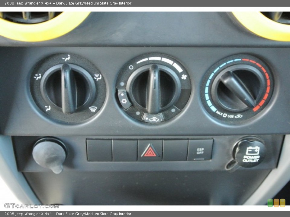 Dark Slate Gray/Medium Slate Gray Interior Controls for the 2008 Jeep Wrangler X 4x4 #78421823