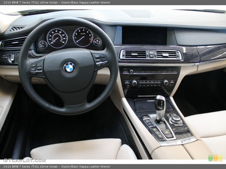 Oyster/Black Nappa Leather Interior Dashboard for the 2010 BMW 7 Series 750Li xDrive Sedan #78432759