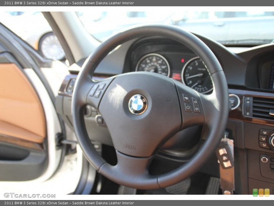 Saddle Brown Dakota Leather Interior Steering Wheel for the 2011 BMW 3 Series 328i xDrive Sedan #78485529