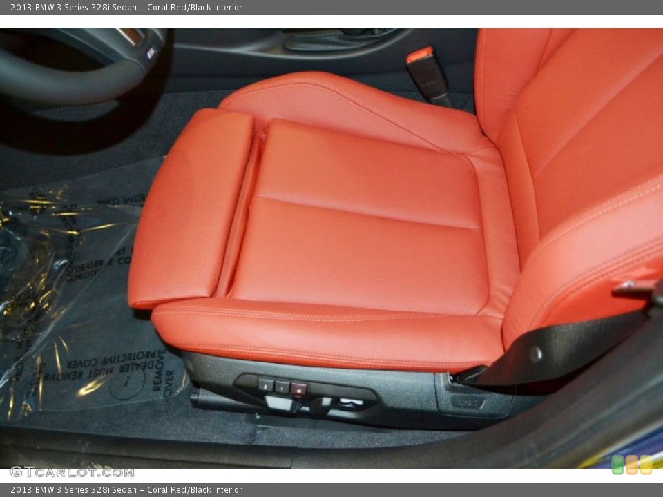 Coral Red/Black Interior Front Seat for the 2013 BMW 3 Series 328i Sedan #78656013
