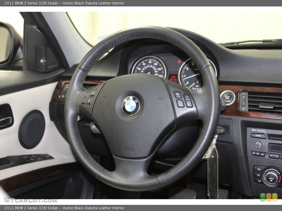 Oyster/Black Dakota Leather Interior Steering Wheel for the 2011 BMW 3 Series 328i Sedan #78717894