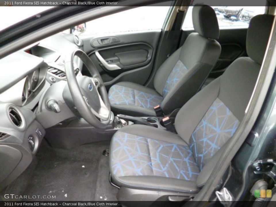 Charcoal Black/Blue Cloth Interior Front Seat for the 2011 Ford Fiesta SES Hatchback #78975136