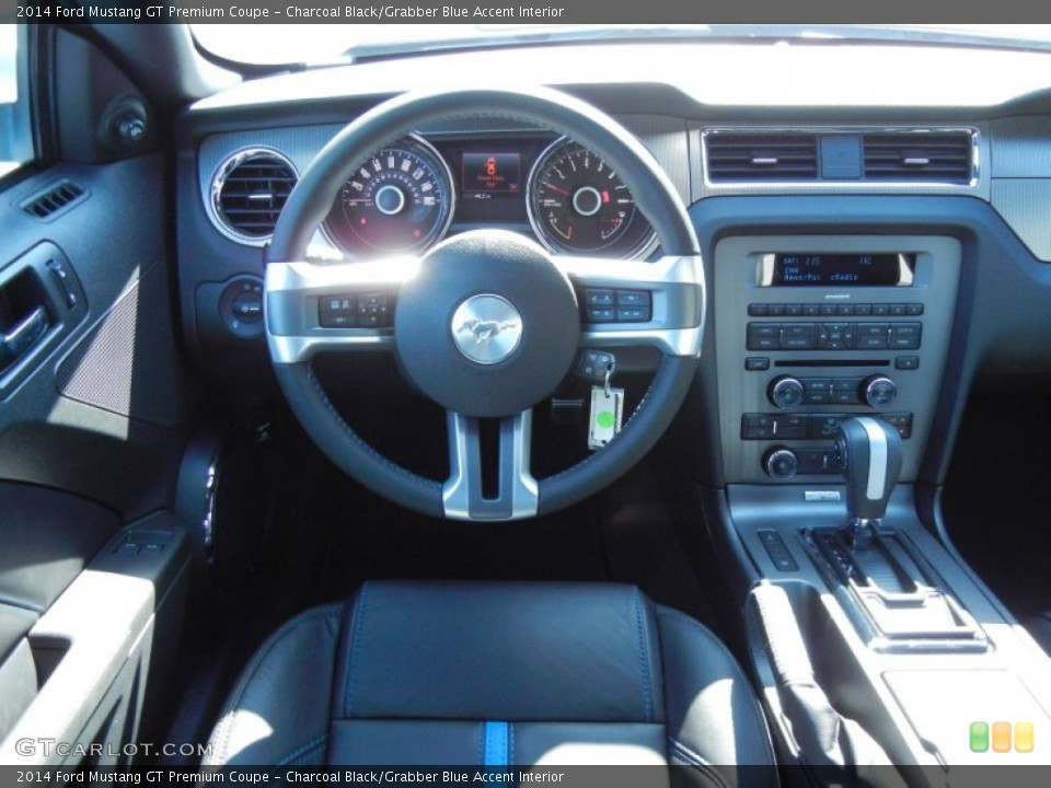 Charcoal Black/Grabber Blue Accent Interior Dashboard for the 2014 Ford Mustang GT Premium Coupe #79035125