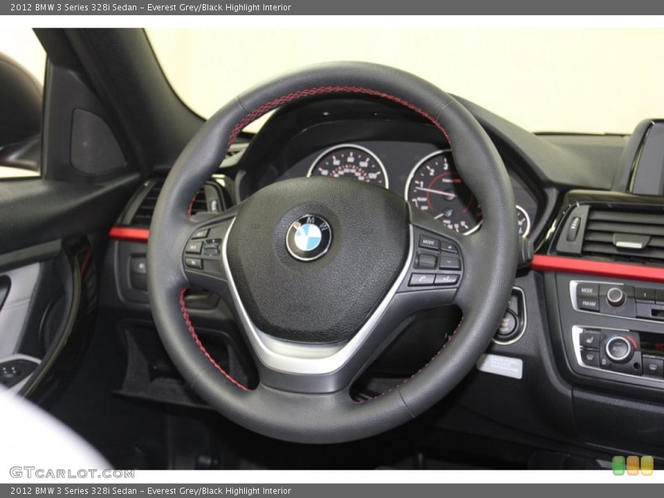 Everest Grey/Black Highlight Interior Steering Wheel for the 2012 BMW 3 Series 328i Sedan #79655204