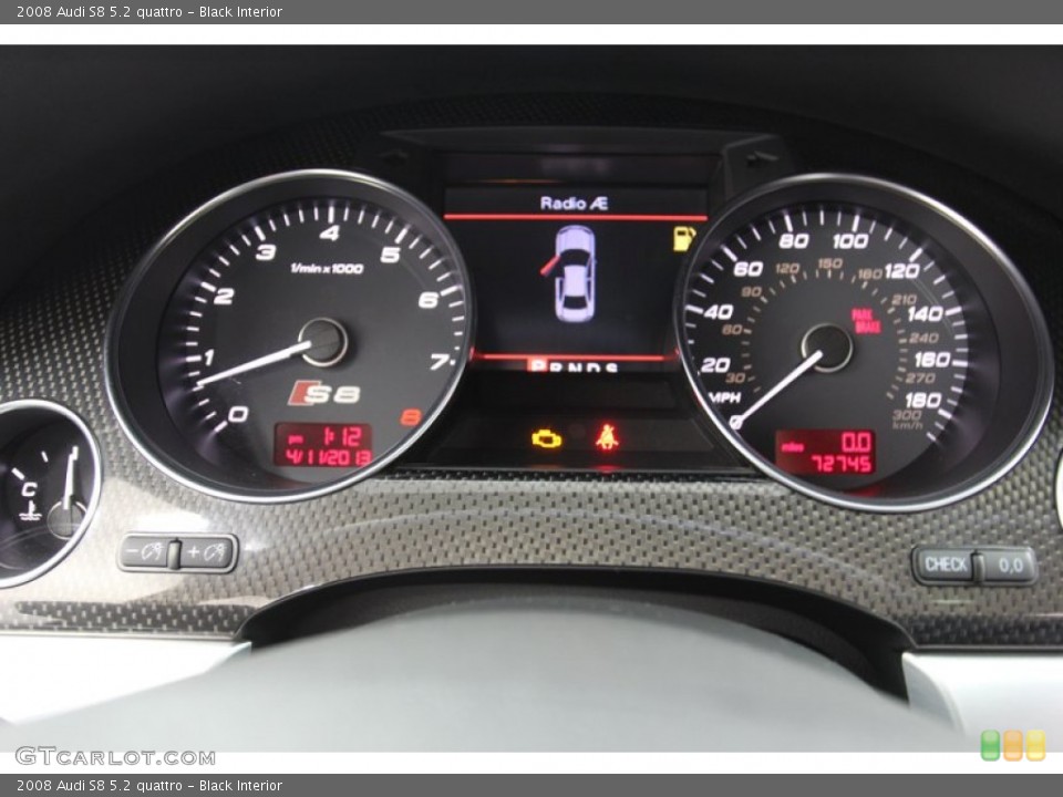 Black Interior Gauges for the 2008 Audi S8 5.2 quattro #79806292
