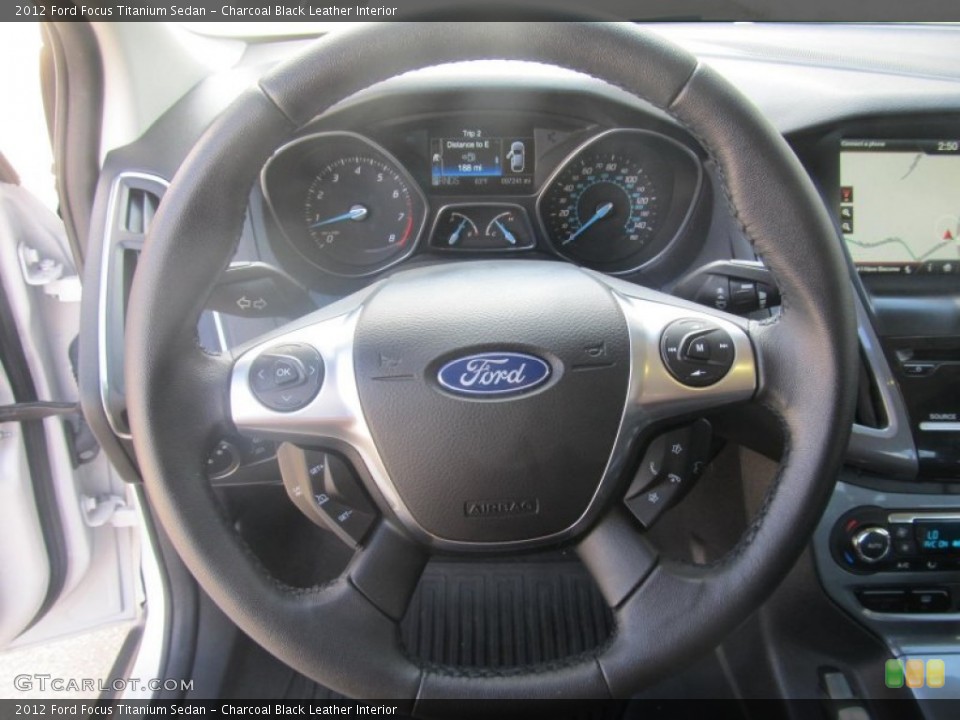 Charcoal Black Leather Interior Steering Wheel for the 2012 Ford Focus Titanium Sedan #79944427
