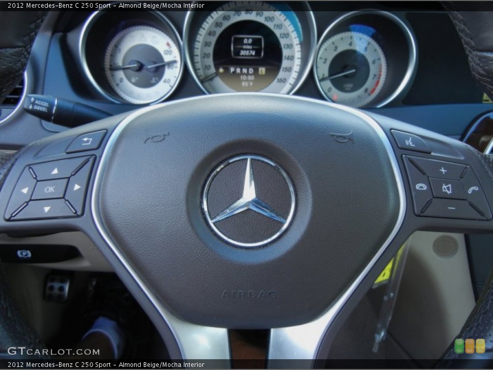 Almond Beige/Mocha Interior Steering Wheel for the 2012 Mercedes-Benz C 250 Sport #80023742