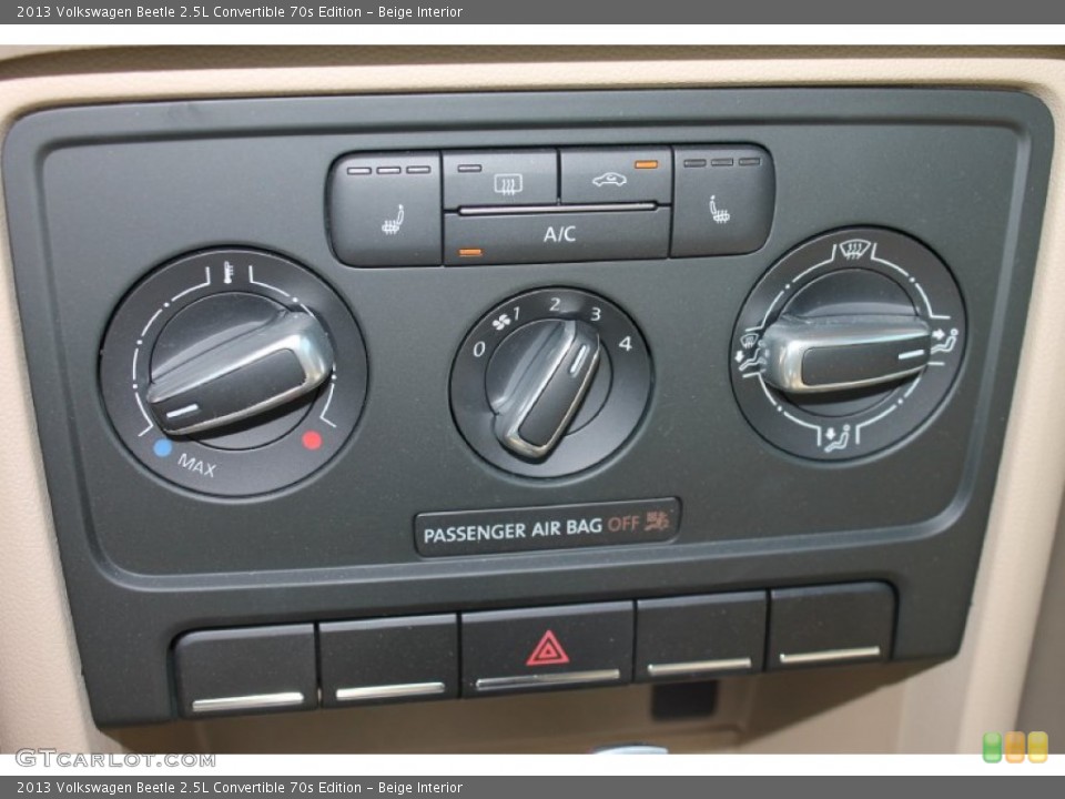 Beige Interior Controls for the 2013 Volkswagen Beetle 2.5L Convertible 70s Edition #80388134