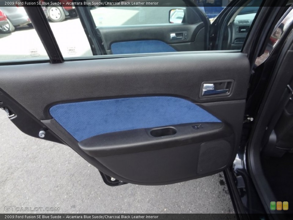 Alcantara Blue Suede/Charcoal Black Leather Interior Door Panel for the 2009 Ford Fusion SE Blue Suede #80743182