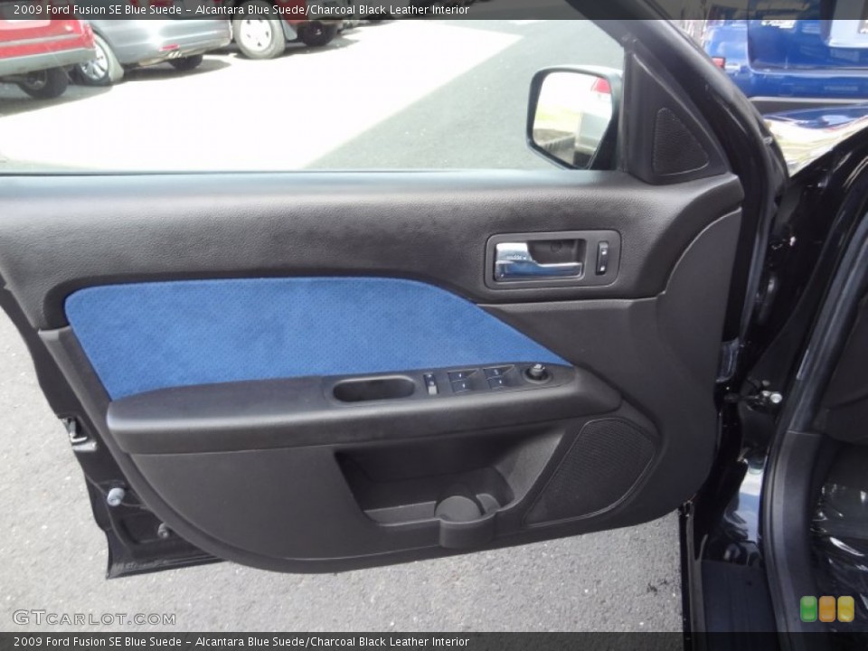 Alcantara Blue Suede/Charcoal Black Leather Interior Door Panel for the 2009 Ford Fusion SE Blue Suede #80743203
