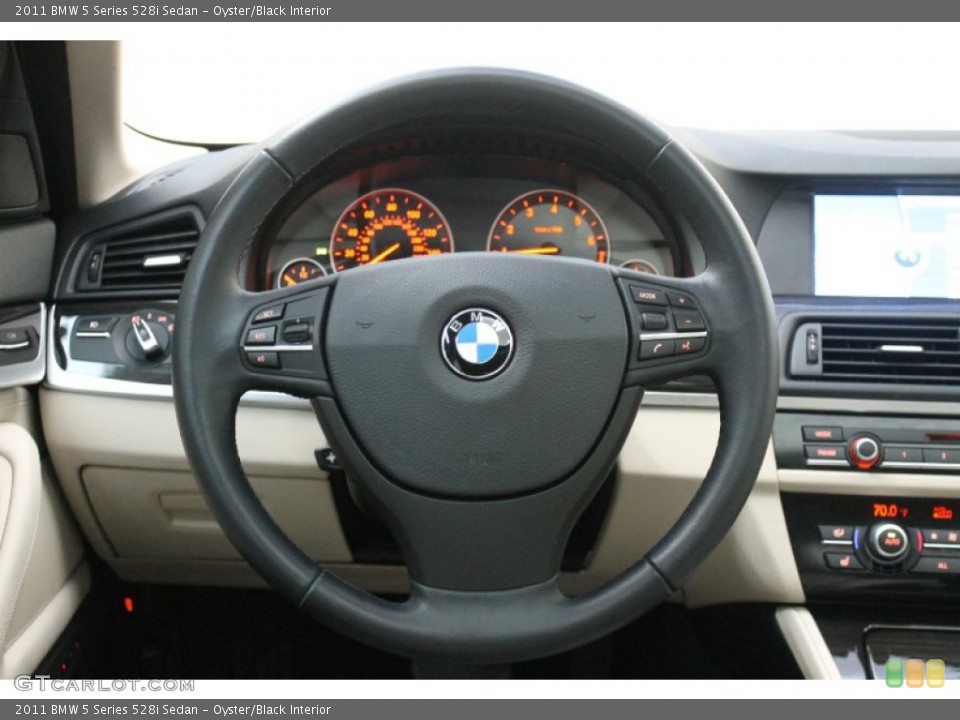 Oyster/Black Interior Steering Wheel for the 2011 BMW 5 Series 528i Sedan #80771823