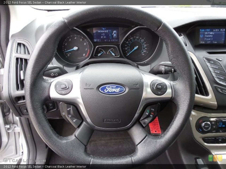 Charcoal Black Leather Interior Steering Wheel for the 2012 Ford Focus SEL Sedan #80920911