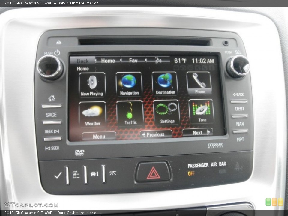 Dark Cashmere Interior Controls for the 2013 GMC Acadia SLT AWD #80984582