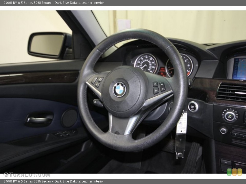 Dark Blue Dakota Leather Interior Steering Wheel for the 2008 BMW 5 Series 528i Sedan #80992715