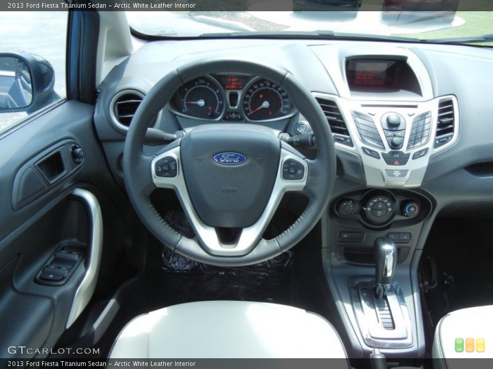 Arctic White Leather Interior Dashboard for the 2013 Ford Fiesta Titanium Sedan #81175821