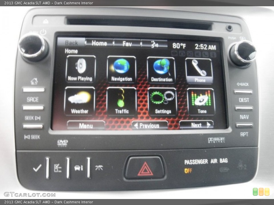 Dark Cashmere Interior Controls for the 2013 GMC Acadia SLT AWD #81211111