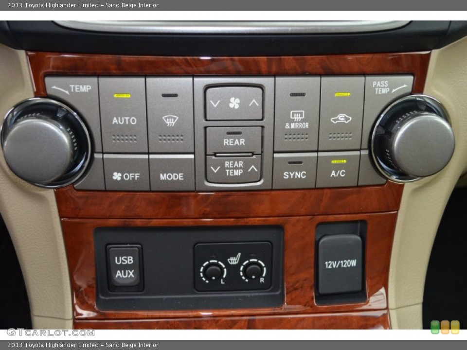 Sand Beige Interior Controls for the 2013 Toyota Highlander Limited #81570736