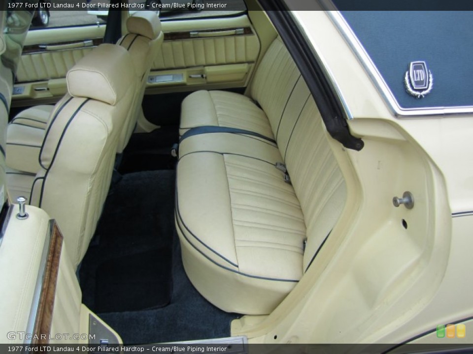 Cream/Blue Piping Interior Rear Seat for the 1977 Ford LTD Landau 4 Door Pillared Hardtop #82044697