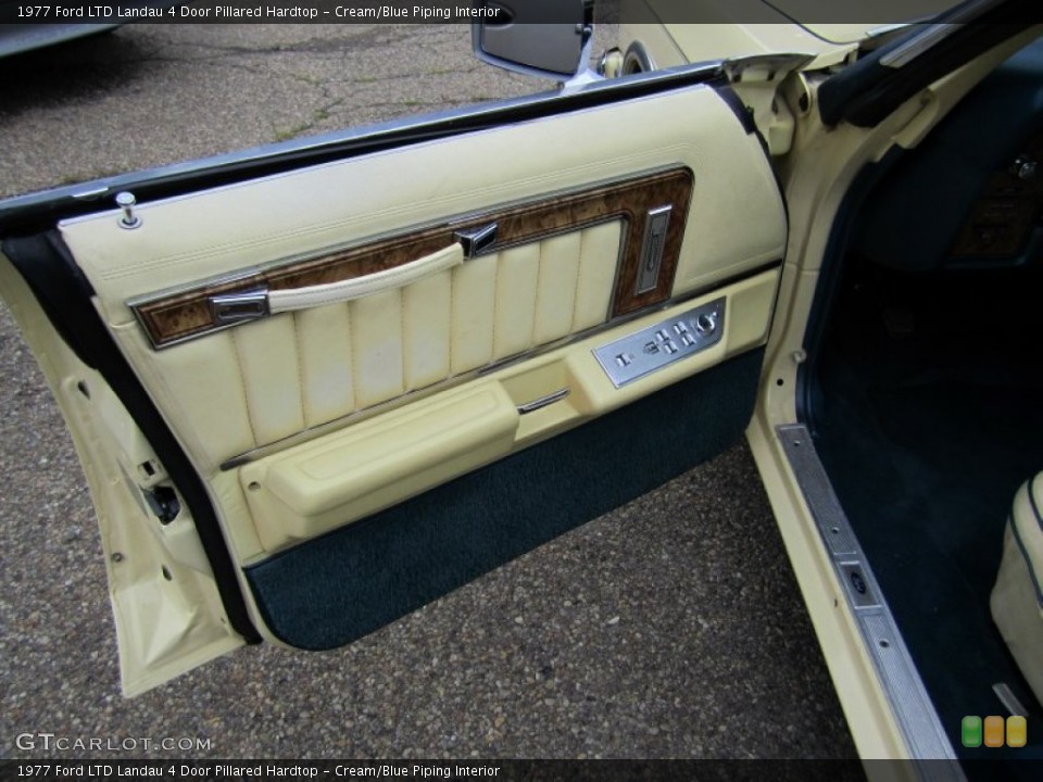 Cream/Blue Piping Interior Door Panel for the 1977 Ford LTD Landau 4 Door Pillared Hardtop #82045334