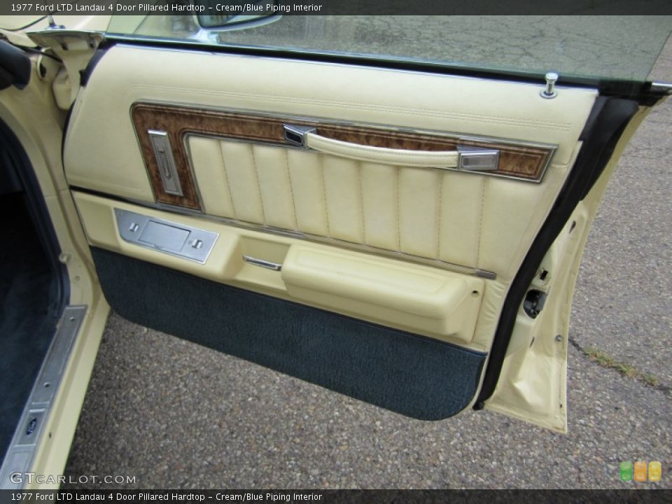 Cream/Blue Piping Interior Door Panel for the 1977 Ford LTD Landau 4 Door Pillared Hardtop #82045539