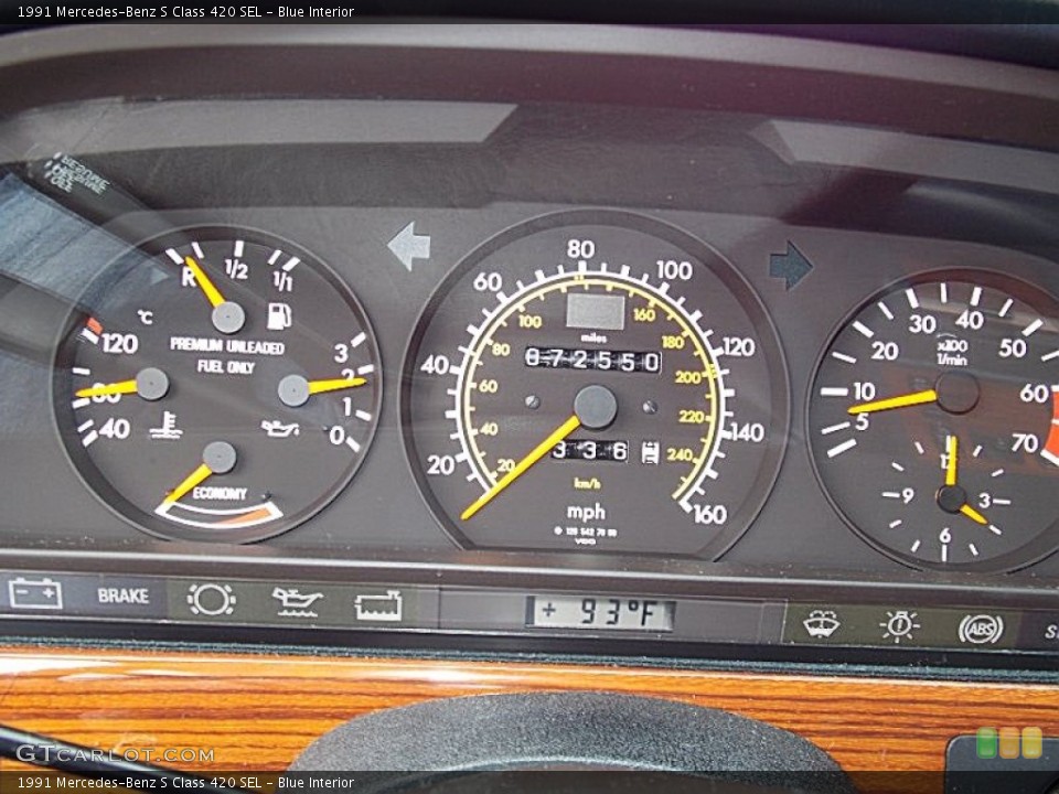 Blue Interior Gauges for the 1991 Mercedes-Benz S Class 420 SEL #82046879