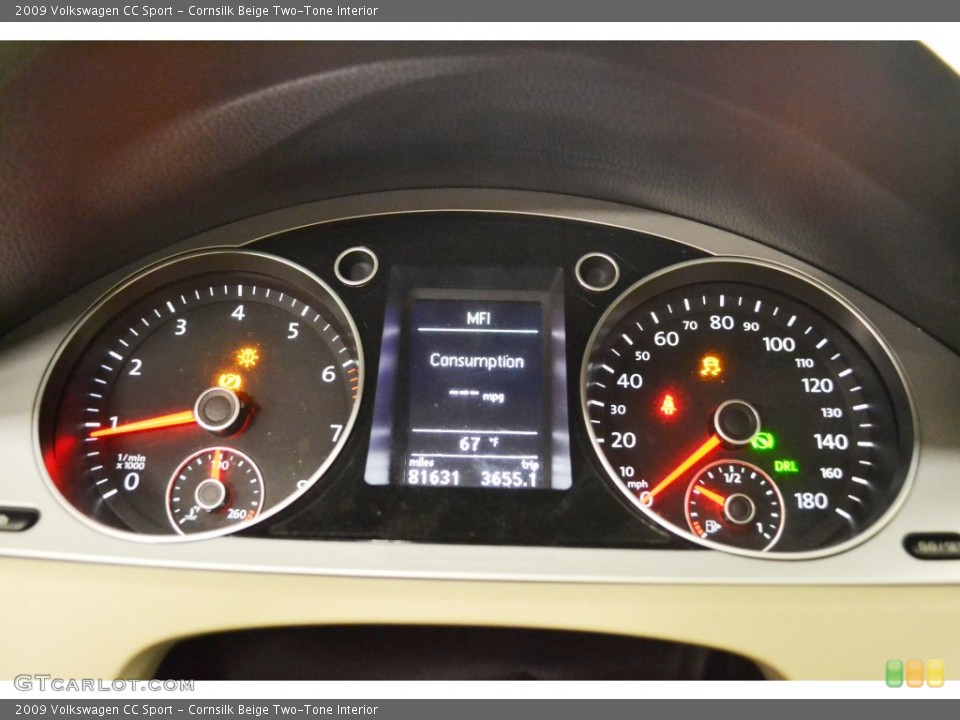 Cornsilk Beige Two-Tone Interior Gauges for the 2009 Volkswagen CC Sport #82139821