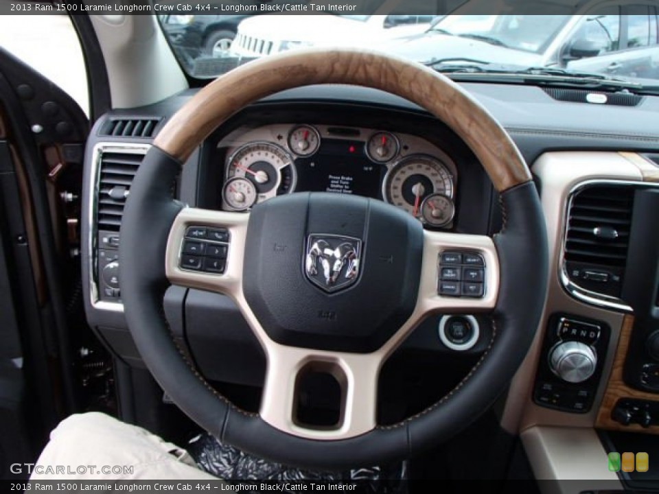 Longhorn Black/Cattle Tan Interior Steering Wheel for the 2013 Ram 1500 Laramie Longhorn Crew Cab 4x4 #82298033