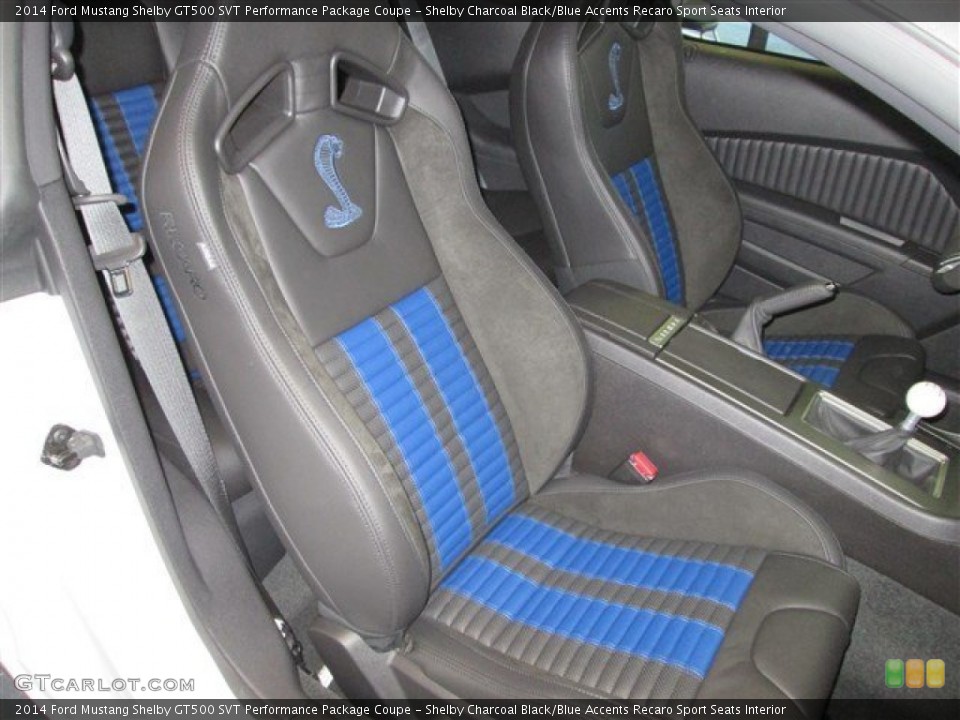 Shelby Charcoal Black/Blue Accents Recaro Sport Seats Interior Front Seat for the 2014 Ford Mustang Shelby GT500 SVT Performance Package Coupe #82302005