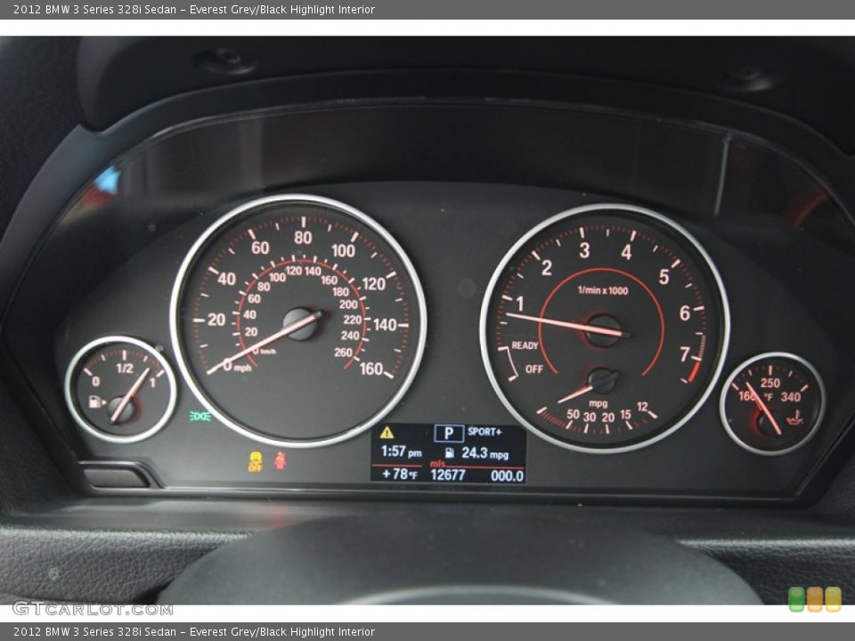 Everest Grey/Black Highlight Interior Gauges for the 2012 BMW 3 Series 328i Sedan #83297013