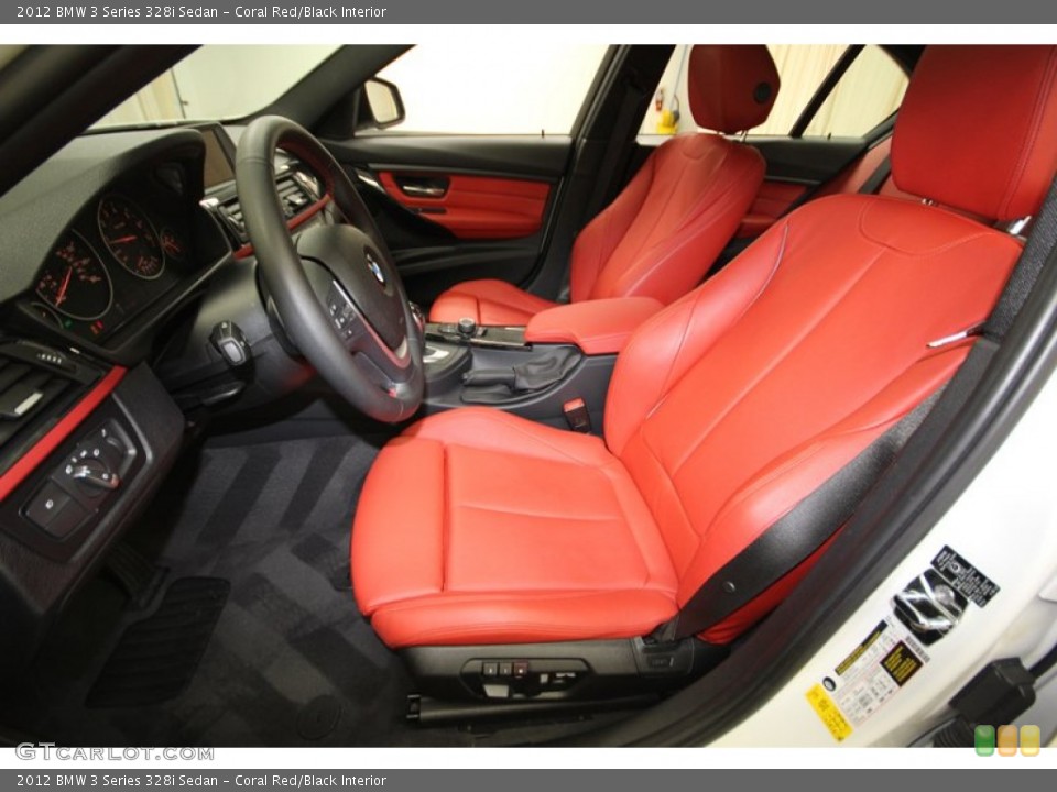 Coral Red/Black Interior Front Seat for the 2012 BMW 3 Series 328i Sedan #83586783