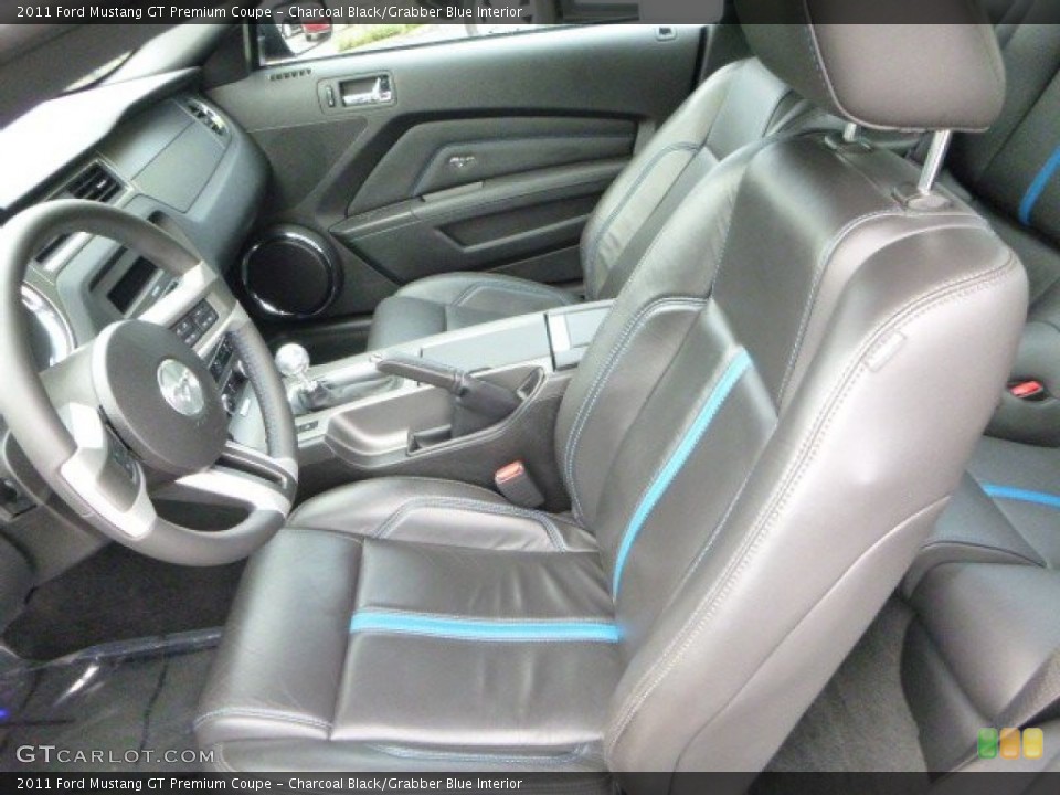 Charcoal Black/Grabber Blue Interior Front Seat for the 2011 Ford Mustang GT Premium Coupe #83773654