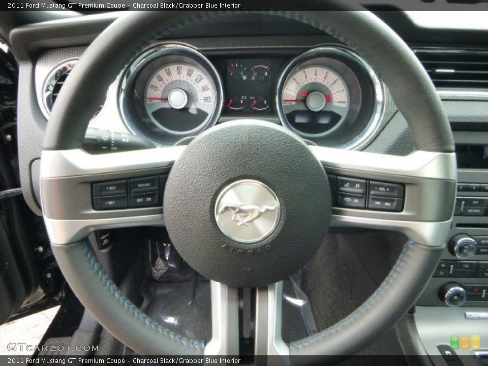 Charcoal Black/Grabber Blue Interior Steering Wheel for the 2011 Ford Mustang GT Premium Coupe #83773672