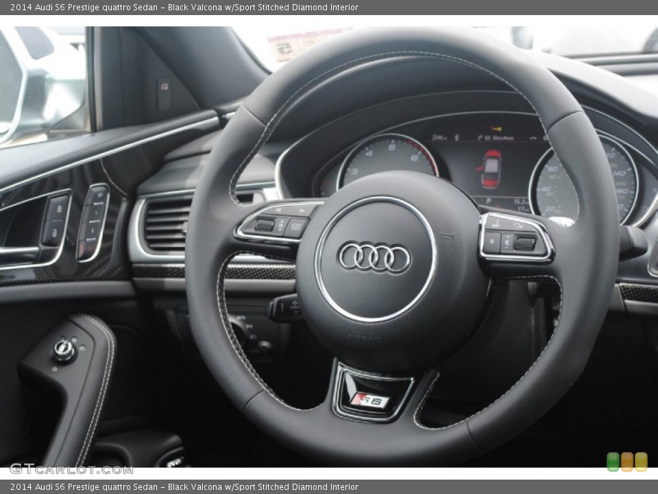 Black Valcona w/Sport Stitched Diamond Interior Steering Wheel for the 2014 Audi S6 Prestige quattro Sedan #83781097