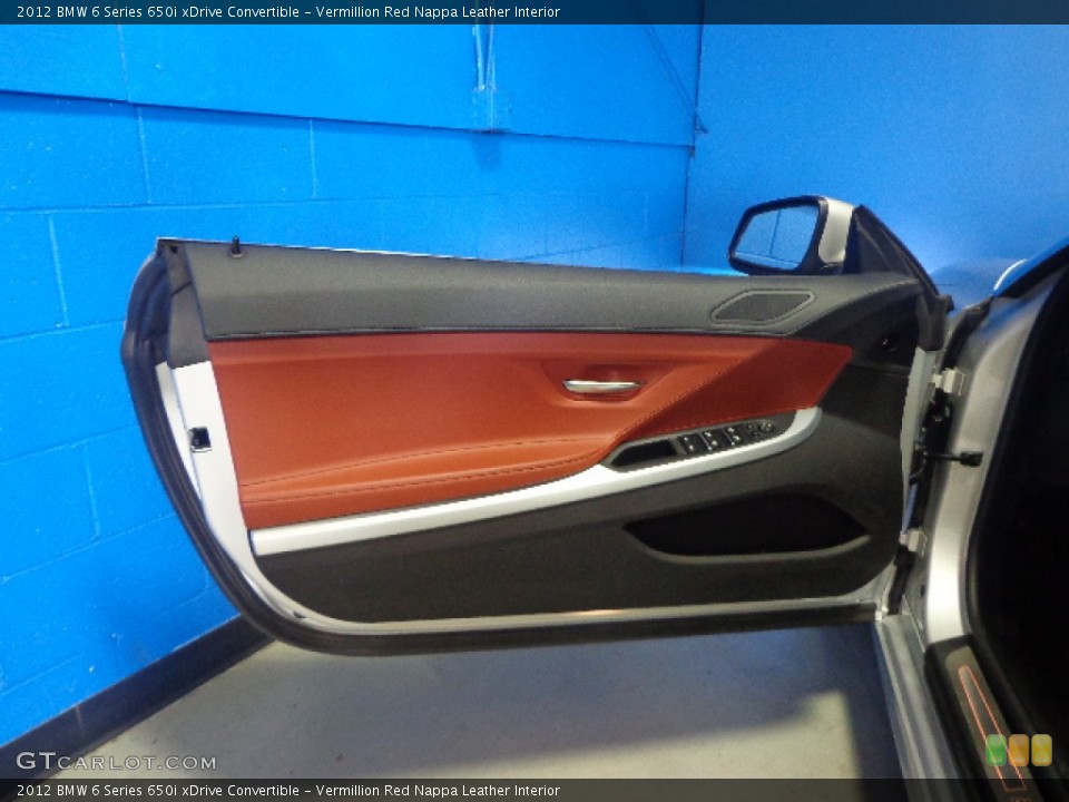 Vermillion Red Nappa Leather Interior Door Panel for the 2012 BMW 6 Series 650i xDrive Convertible #83819770