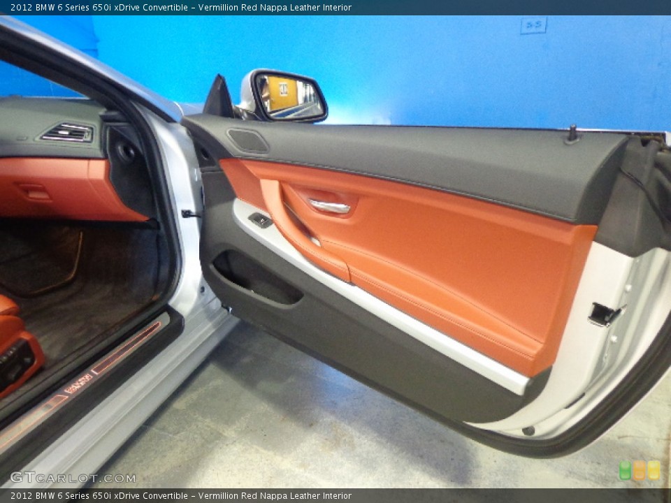 Vermillion Red Nappa Leather Interior Door Panel for the 2012 BMW 6 Series 650i xDrive Convertible #83819999