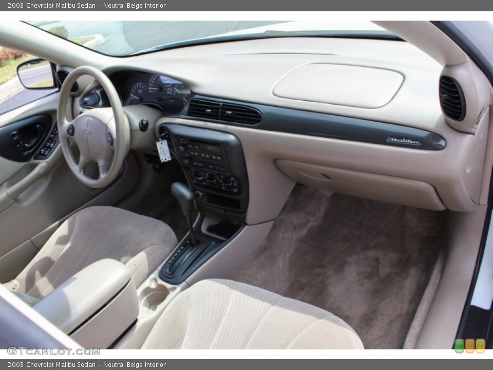 Neutral Beige Interior Dashboard for the 2003 Chevrolet Malibu Sedan #83829796