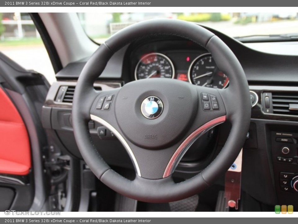 Coral Red/Black Dakota Leather Interior Steering Wheel for the 2011 BMW 3 Series 328i xDrive Coupe #83863440