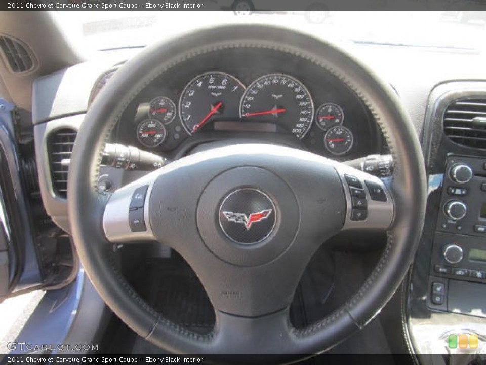 Ebony Black Interior Steering Wheel for the 2011 Chevrolet Corvette Grand Sport Coupe #84151689