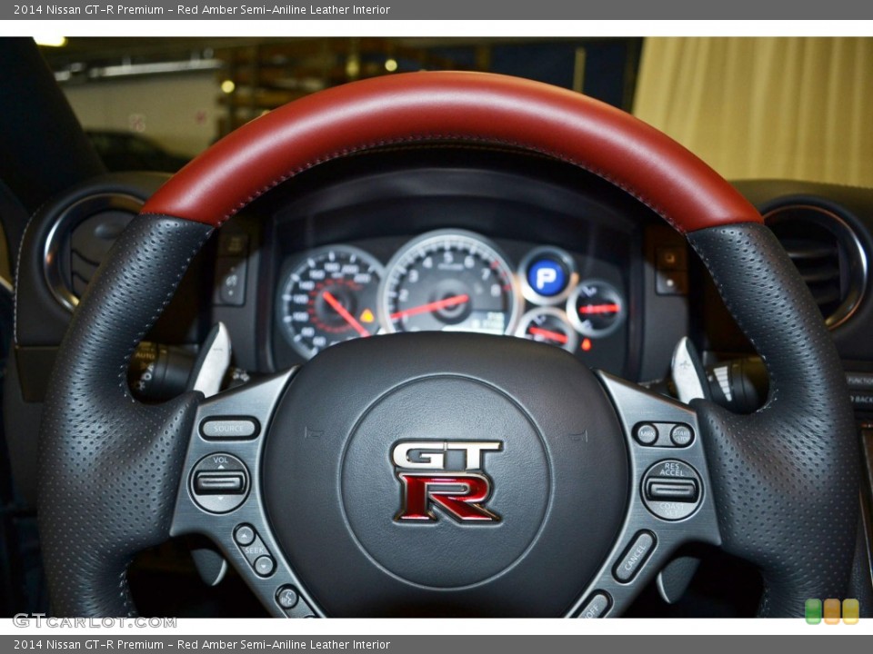 Red Amber Semi-Aniline Leather Interior Steering Wheel for the 2014 Nissan GT-R Premium #84394605