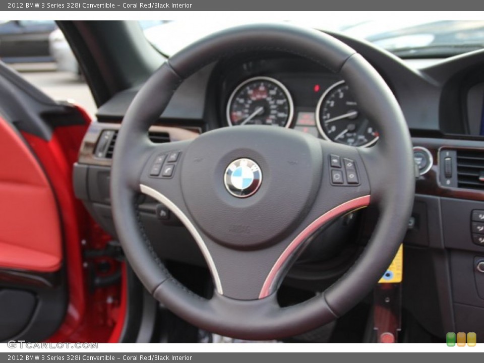 Coral Red/Black Interior Steering Wheel for the 2012 BMW 3 Series 328i Convertible #84848364