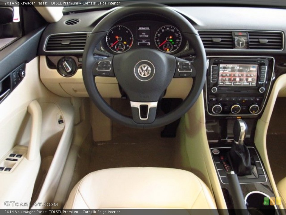 Cornsilk Beige Interior Steering Wheel for the 2014 Volkswagen Passat TDI SEL Premium #85035433