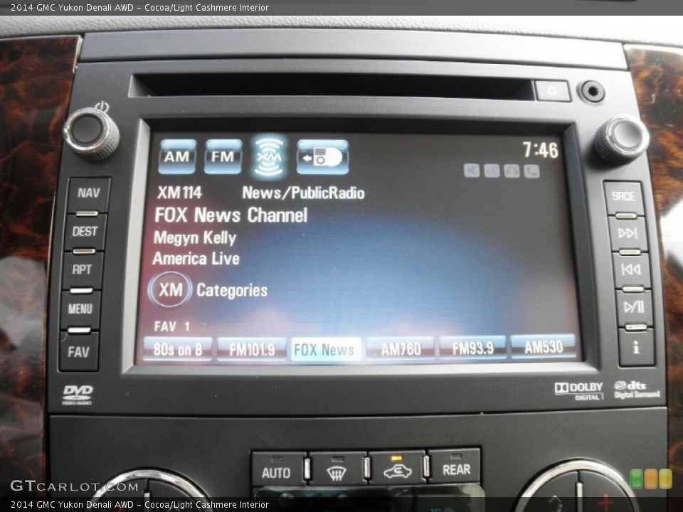 Cocoa/Light Cashmere Interior Controls for the 2014 GMC Yukon Denali AWD #85133768
