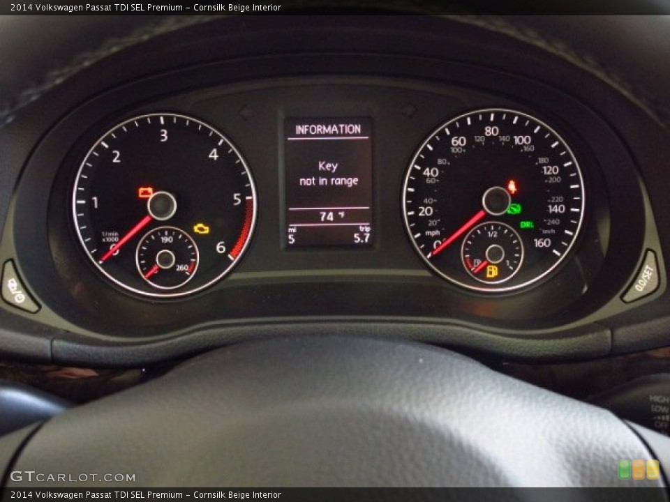 Cornsilk Beige Interior Gauges for the 2014 Volkswagen Passat TDI SEL Premium #85168124
